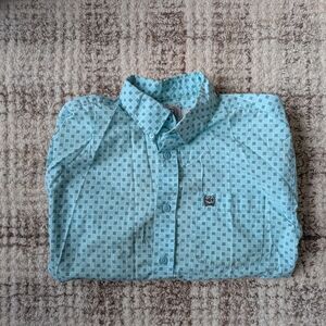Cinch Light Blue Geometric Button Down Shirt